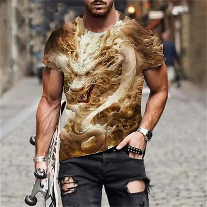 Dragon Printed Casual Short Sleeve Tee - Pedlar's Attic