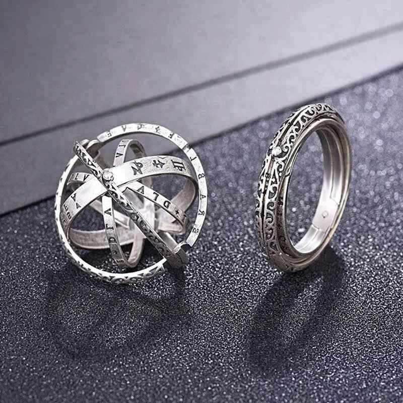 Vintage Astronomical Ball Alloy Men's and Women's Rings Creative Complex Rotating Cosmic Ring Deformable Rotating Ring Necklace - Pedlar's Attic