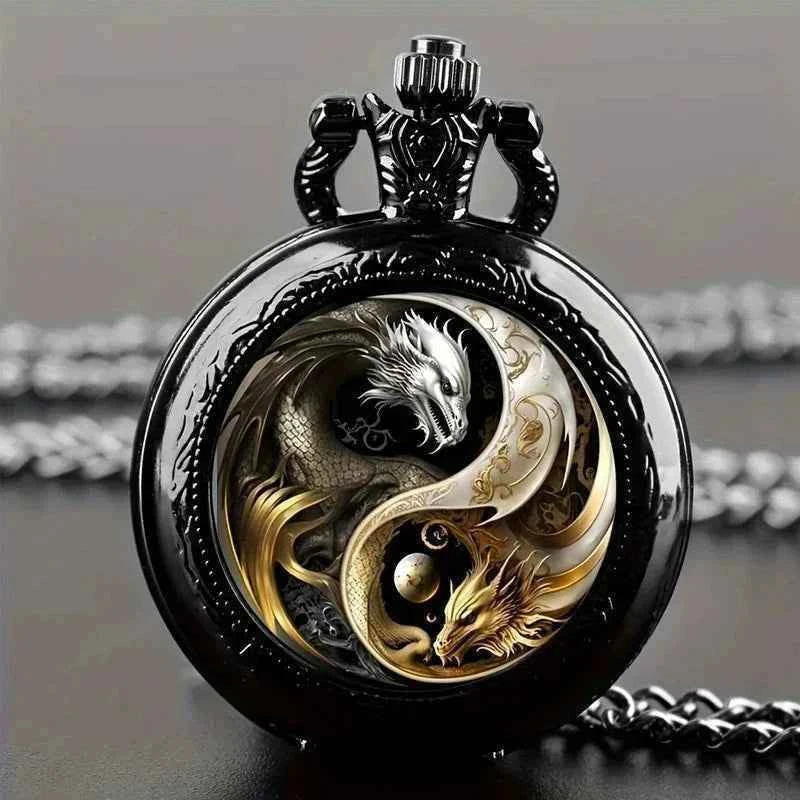 Retro Black Rose Quartz Pocket Watch