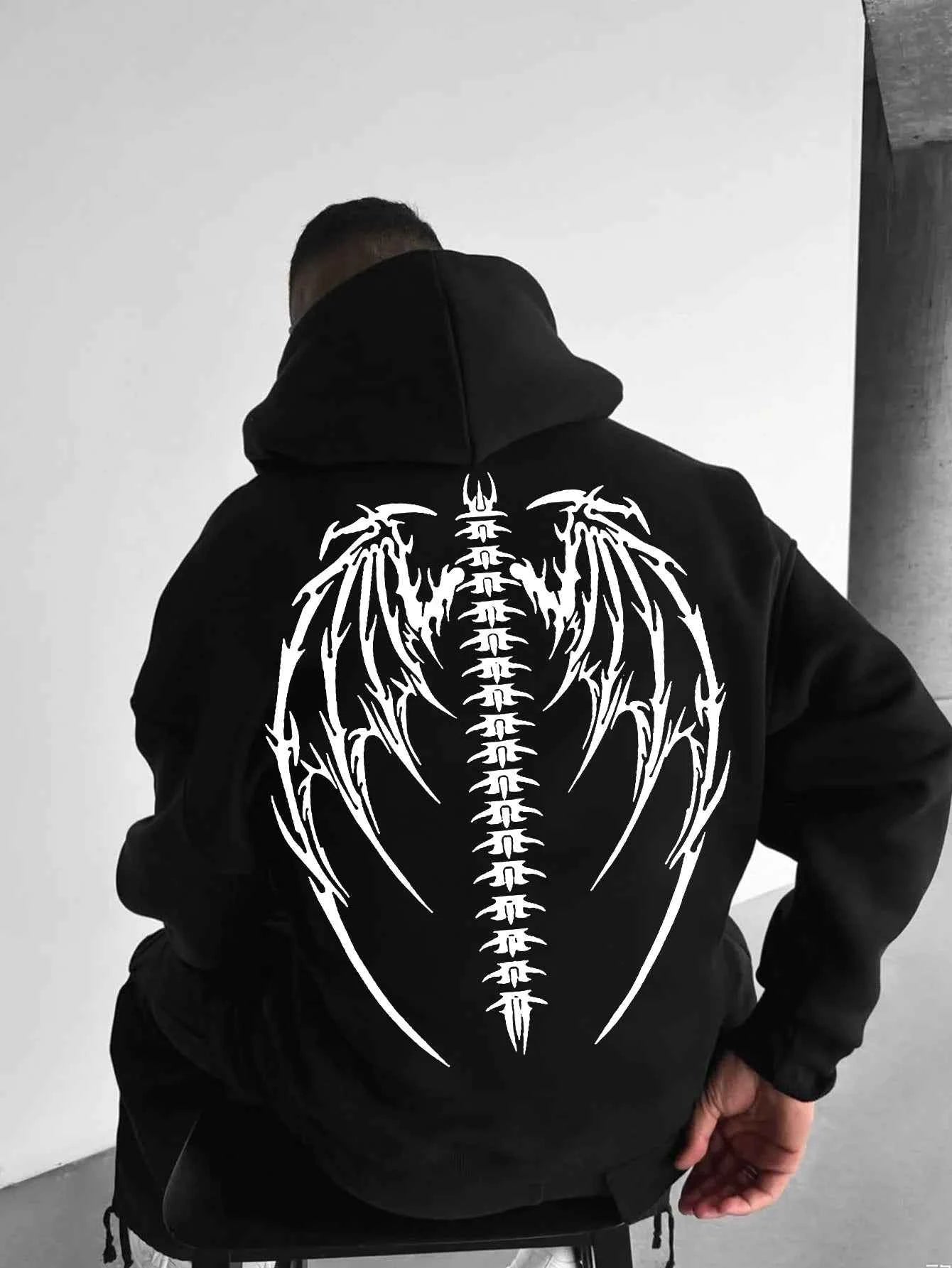 Bat Wing Back Print Trend Men Women Hooded Sweatshirt