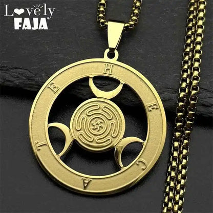 Triple Moon Goddness Hekate Wheel Stainless Steel Pendant Necklace - Pedlar's Attic