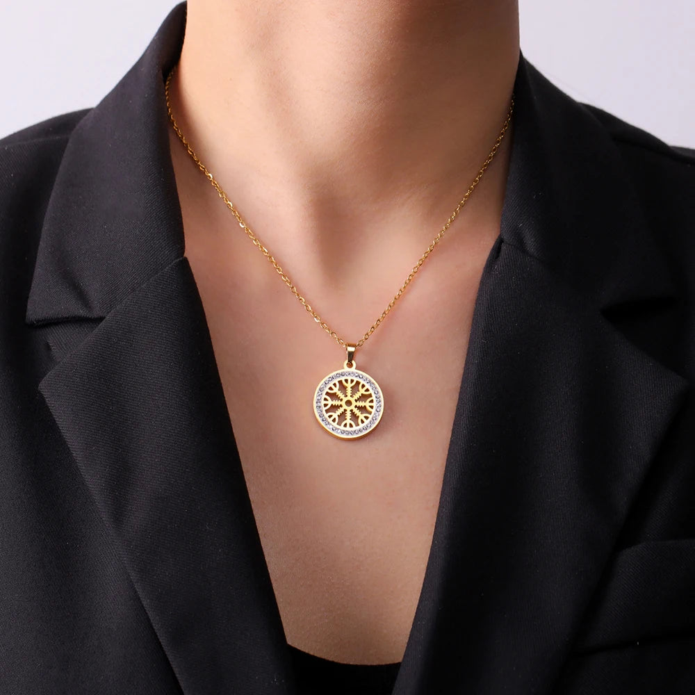 The Helm & the Wayfinder — Aegishjalmur Vegvisir Necklace