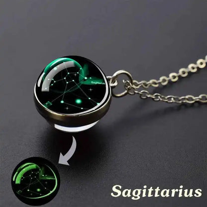 12 Constellation Necklace Starry Sky Luminous Zodiac Glass Ball Pendant Necklace Christmas Gift for Men Women - Pedlar's Attic
