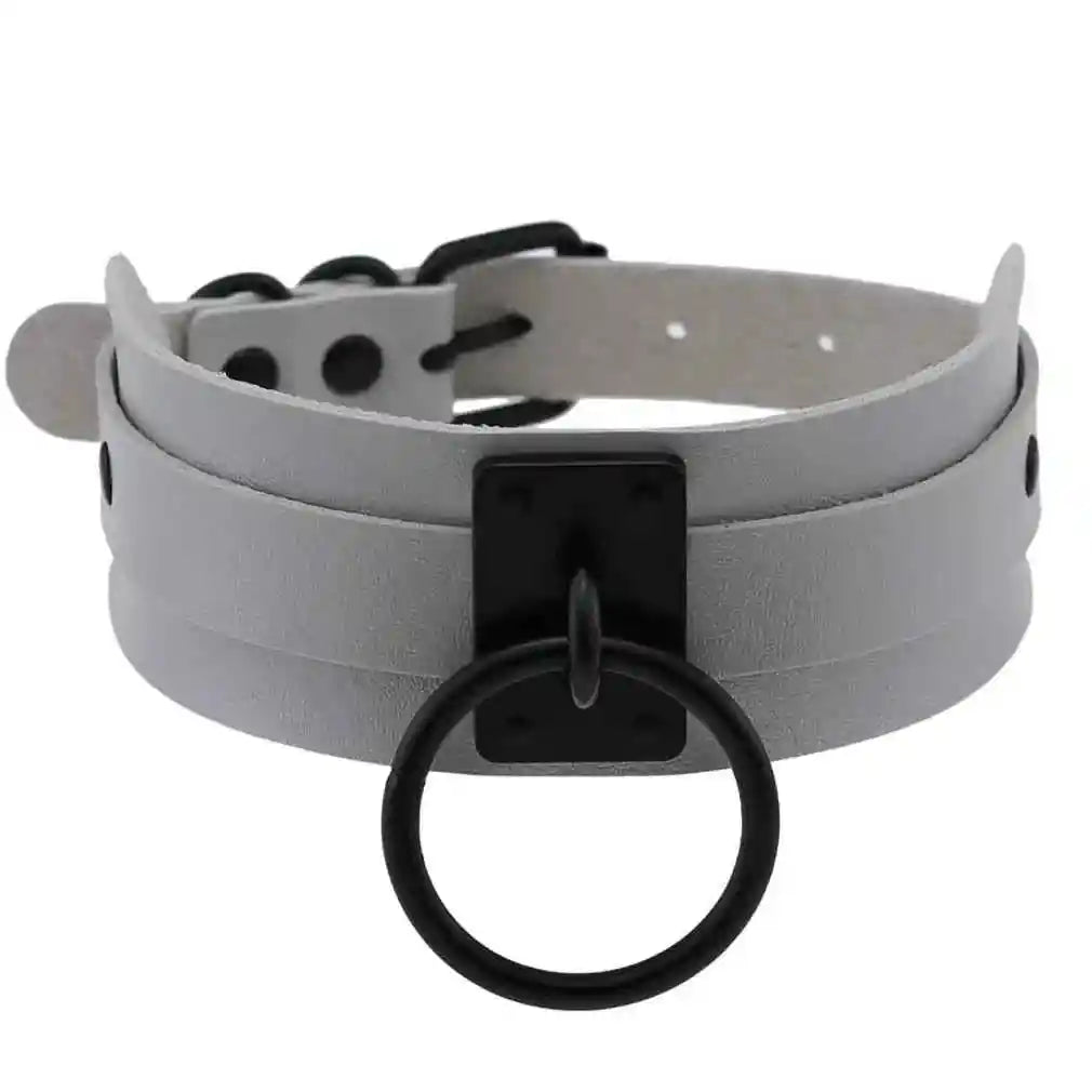 Punk Black O-Round Metal Leather Choker Collar - Pedlar's Attic