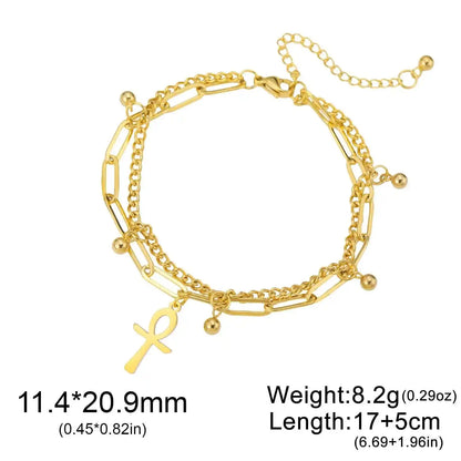 Dawapara Ankh Cross Bracelet Religious Ancient Egyptian Key To Life Prayer Amulet Supernatural Stainless Steel Jewelry - Pedlar's Attic