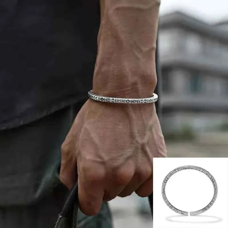 Buddhist Mantra Lotus Mantra Cuff Bracelet for Men Fashion Charm Religious Prayer Amulet Jewelry Gift