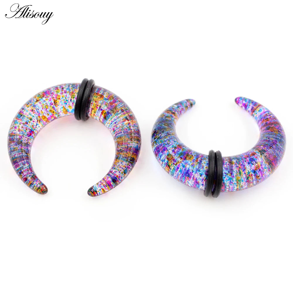 2pcs Acrylic C Sahpe Buffalo Horn Ear Pincher Septum Rings Piercing Black Ear Taper Stretcher Expander Body Jewelry 1.6mm-16mm - Pedlar's Attic
