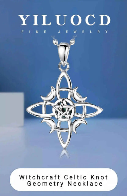 Celtic Knot Triple Moon Goddess Geometry Necklace - Pedlar's Attic
