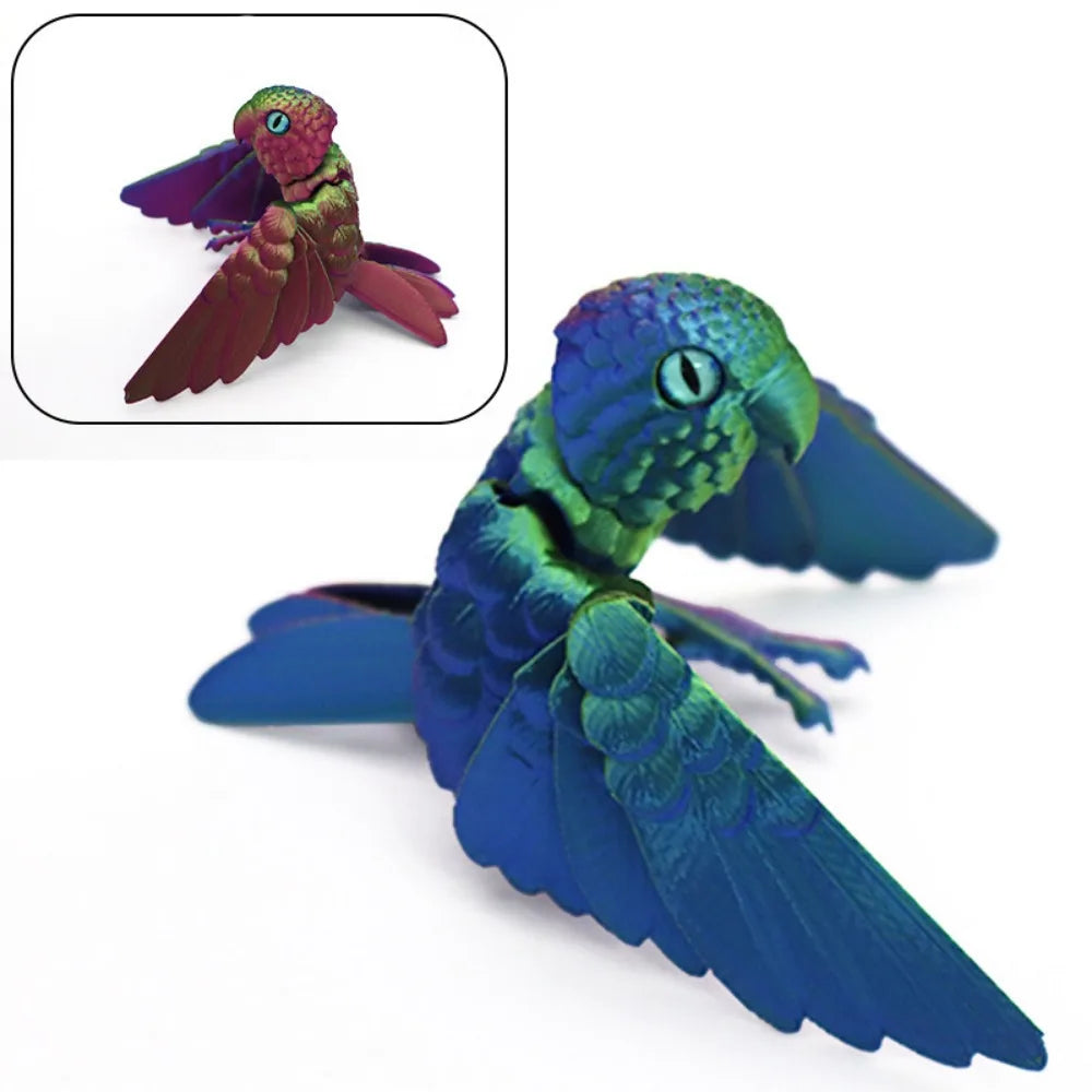 3D Printed Parrot Model Flexible Animal Statue Bird with Wings Moveable Joints Home Decoration Autism ADHD Fun Toys Holiday Gift