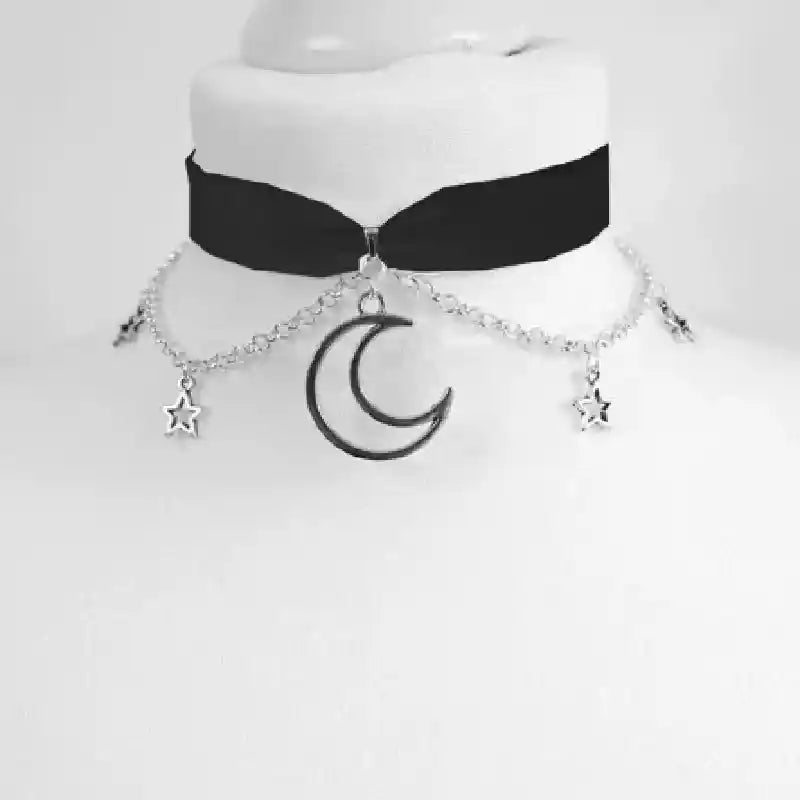 Inverted Crescent Stretchy Chain Choker Black Moon Necklace Punk Gorgeous Jewelry Women Girlfriend Gift - Pedlar's Attic