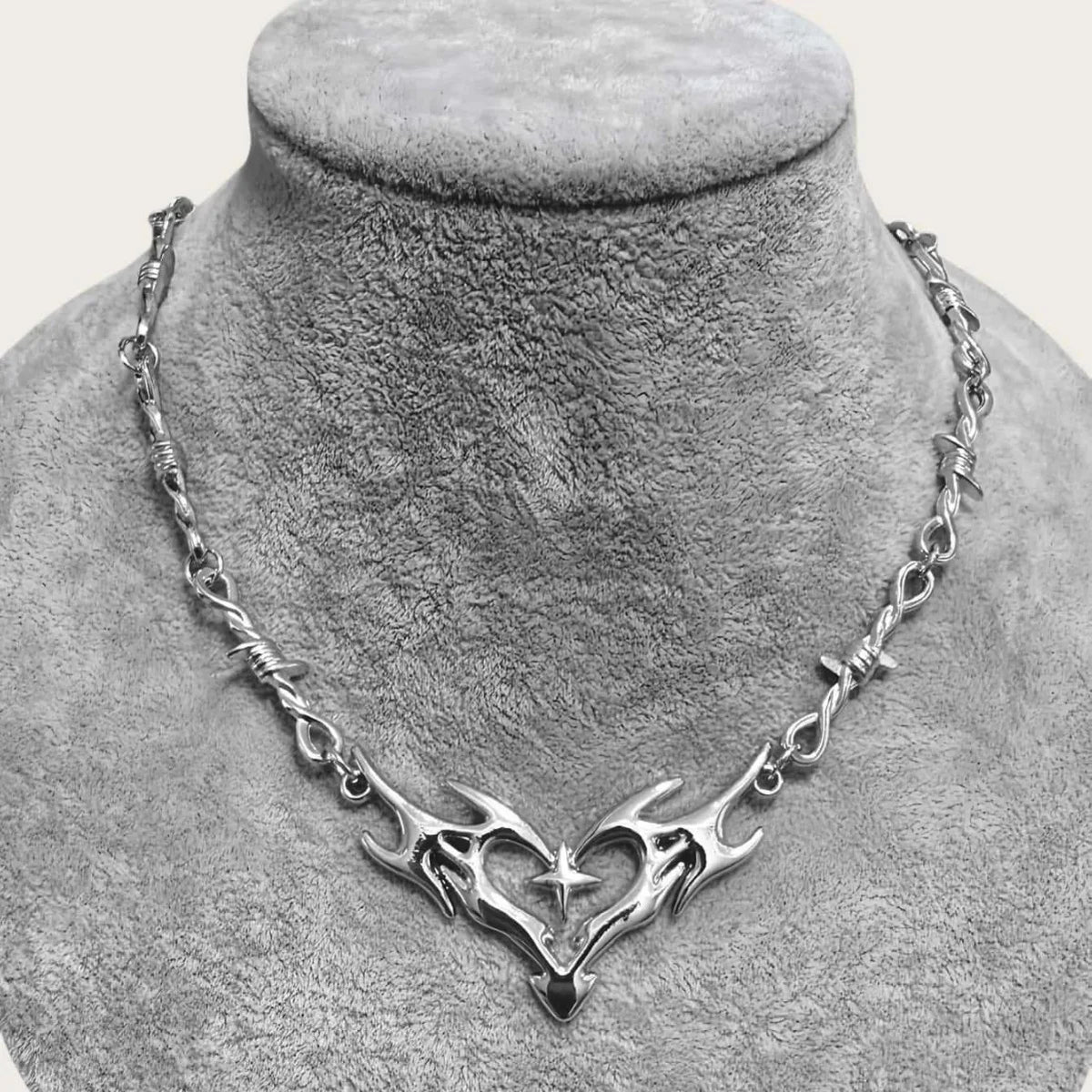 The Thornfire Heart — Gothic Flame & Barbed-Wire Choker