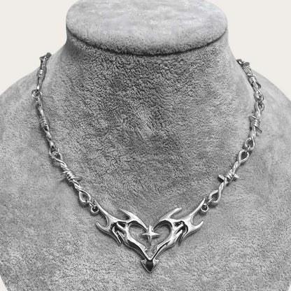 The Thornfire Heart — Gothic Flame & Barbed-Wire Choker