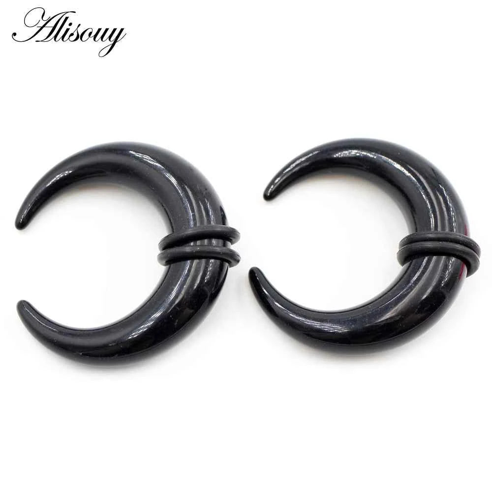 2pcs Acrylic C Sahpe Buffalo Horn Ear Pincher Septum Rings Piercing Black Ear Taper Stretcher Expander Body Jewelry 1.6mm-16mm