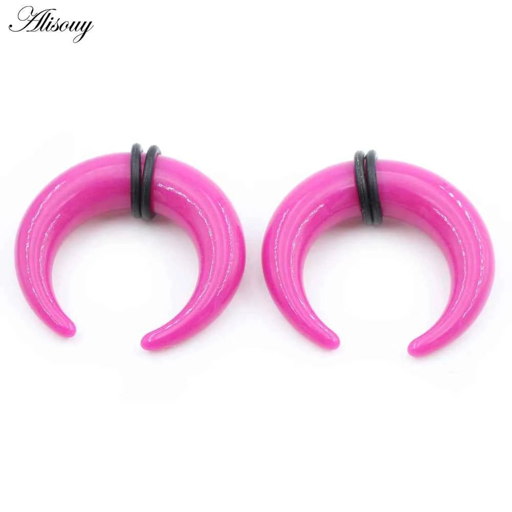 2pcs Acrylic C Sahpe Buffalo Horn Ear Pincher Septum Rings Piercing Black Ear Taper Stretcher Expander Body Jewelry 1.6mm-16mm