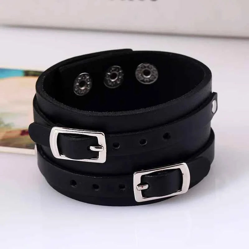 European and American Export Jewelry Punk Bracelet Jewelry Wholesale Wide Leather Genuine Leather Bracelet Men's Cowhide Bracelet