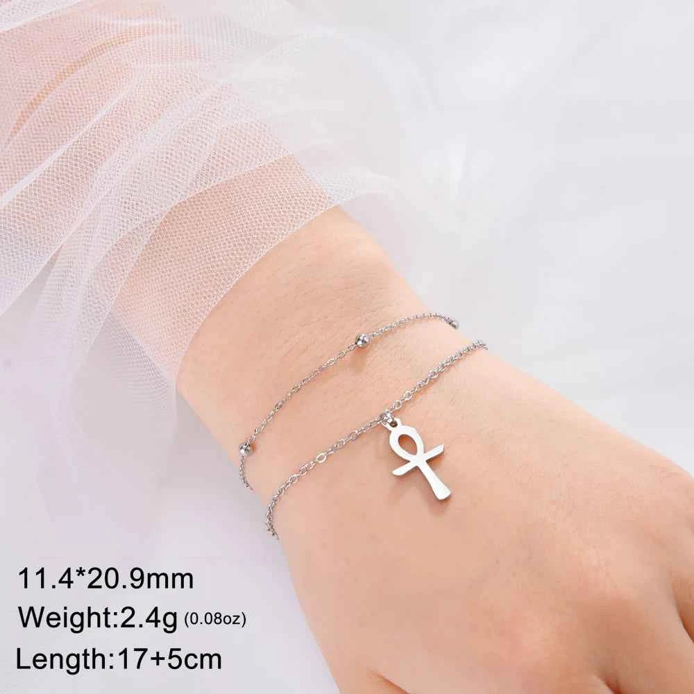 Dawapara Ankh Cross Bracelet Religious Ancient Egyptian Key To Life Prayer Amulet Supernatural Stainless Steel Jewelry