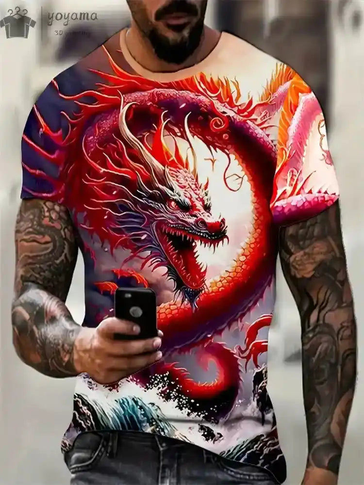 Fire & Scales – Dragon & Phoenix 3D Print Unisex Tee