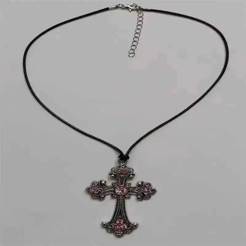 Rhinestone Cross Choker Spiral Hippie Necklace - Pedlar's Attic