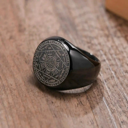 Vnox Seven Seals of Angels Rings for Men, Round Top Stamp Finger Band, Metatron Cube Stamp Ring, Chunky Punk Jewelry - Pedlar's Attic