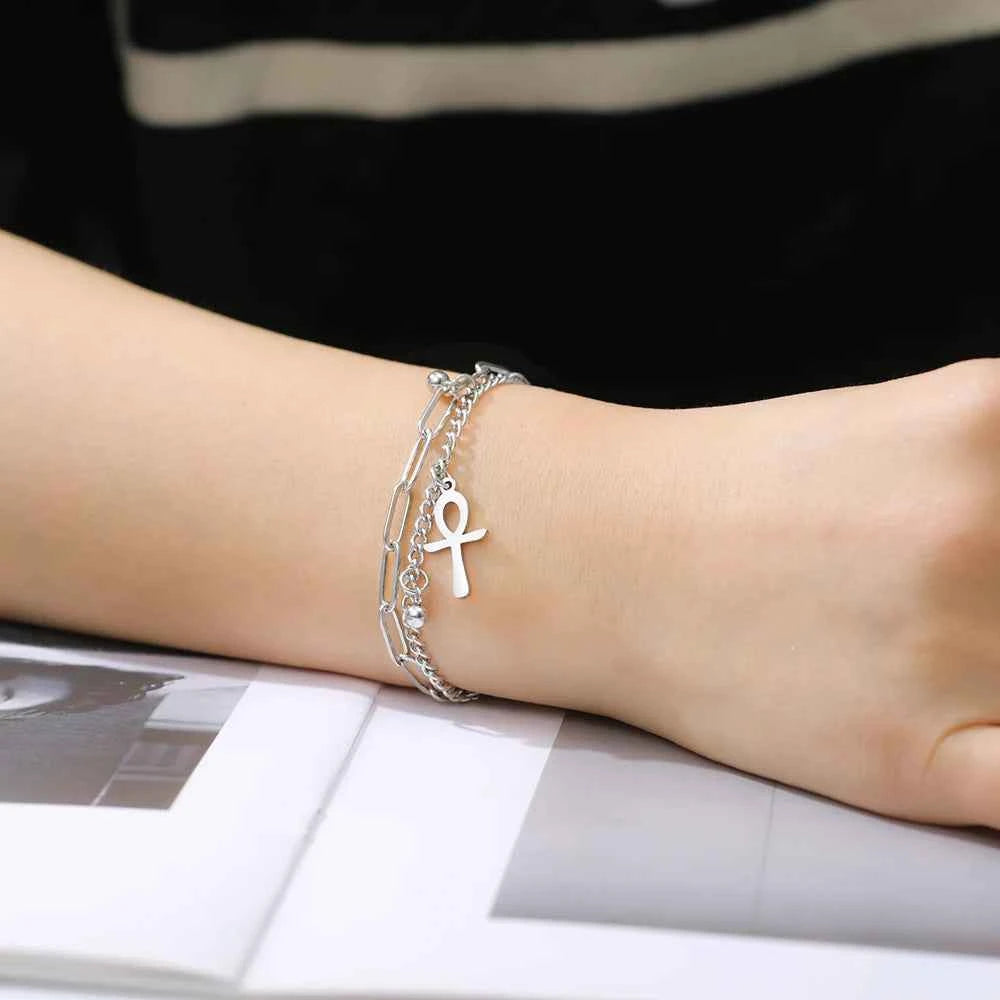 Dawapara Ankh Cross Bracelet Religious Ancient Egyptian Key To Life Prayer Amulet Supernatural Stainless Steel Jewelry