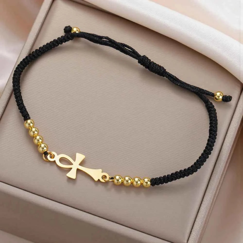 Dawapara Ankh Cross Bracelet Religious Ancient Egyptian Key To Life Prayer Amulet Supernatural Stainless Steel Jewelry
