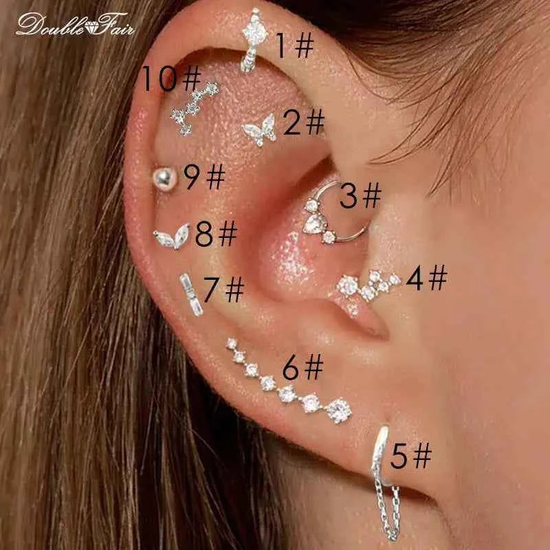 Dainty Y2k Ear Piercing Helix Daith Snug Earrings for Women 1PC Cartilage Tragus Clicker Septum Ring With Chain INS Jewelry Gift