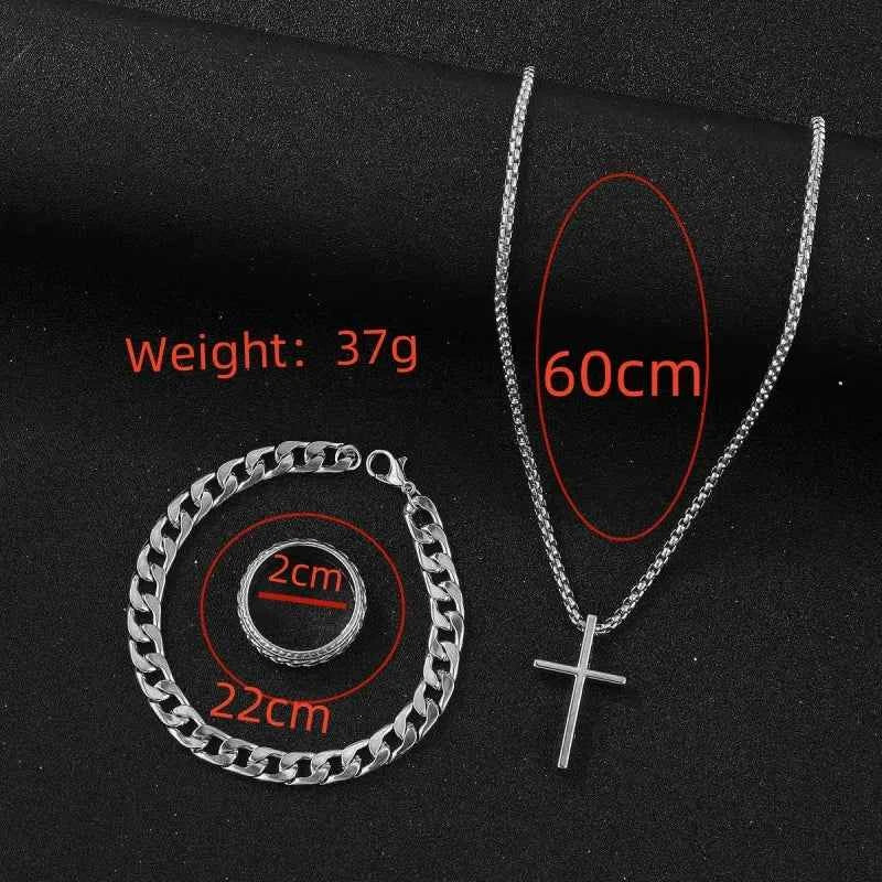 3pcs/set Punk Black Cross Pendant Necklace