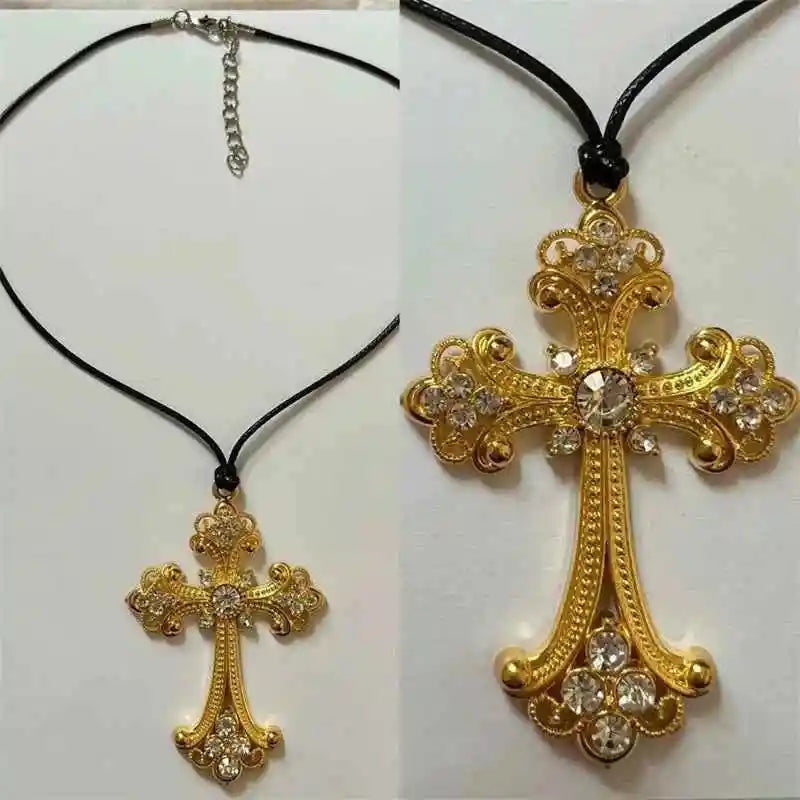 Rhinestone Cross Choker Spiral Hippie Necklace - Pedlar's Attic