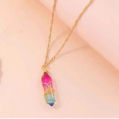 Natural Stone Quartz Lapis Opal Amethyst Pink Crystal necklace - Pedlar's Attic