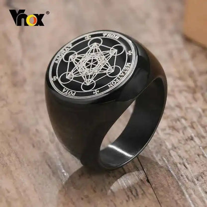 Vnox Seven Seals of Angels Rings for Men, Round Top Stamp Finger Band, Metatron Cube Stamp Ring, Chunky Punk Jewelry - Pedlar's Attic
