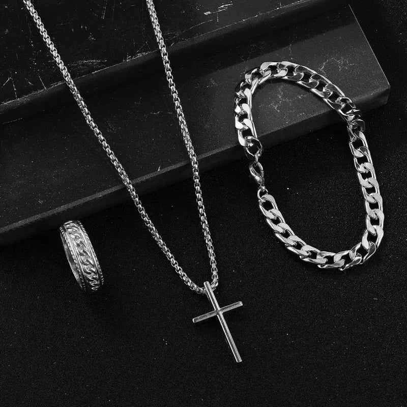 3pcs/set Punk Black Cross Pendant Necklace