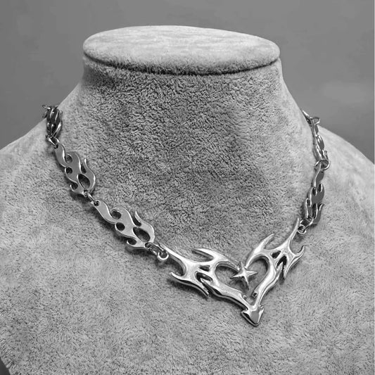 The Thornfire Heart — Gothic Flame & Barbed-Wire Choker