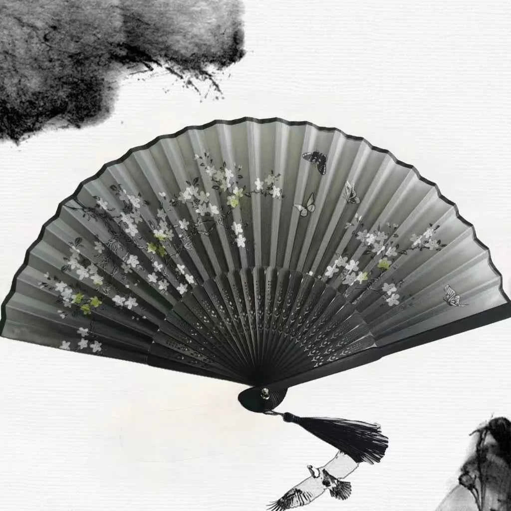 Chinese Fan Hand Folding Fan Bamboo Silk Women Black Fan Summer Female Dance Hand Folding Fan Party Gift Hand Fans For Women