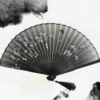 Elegant Essence Bamboo Silk Fan - Chic Black Folding Hand Fan for Dance & Summer Parties, Ideal Gift for Women - Pedlar's Attic