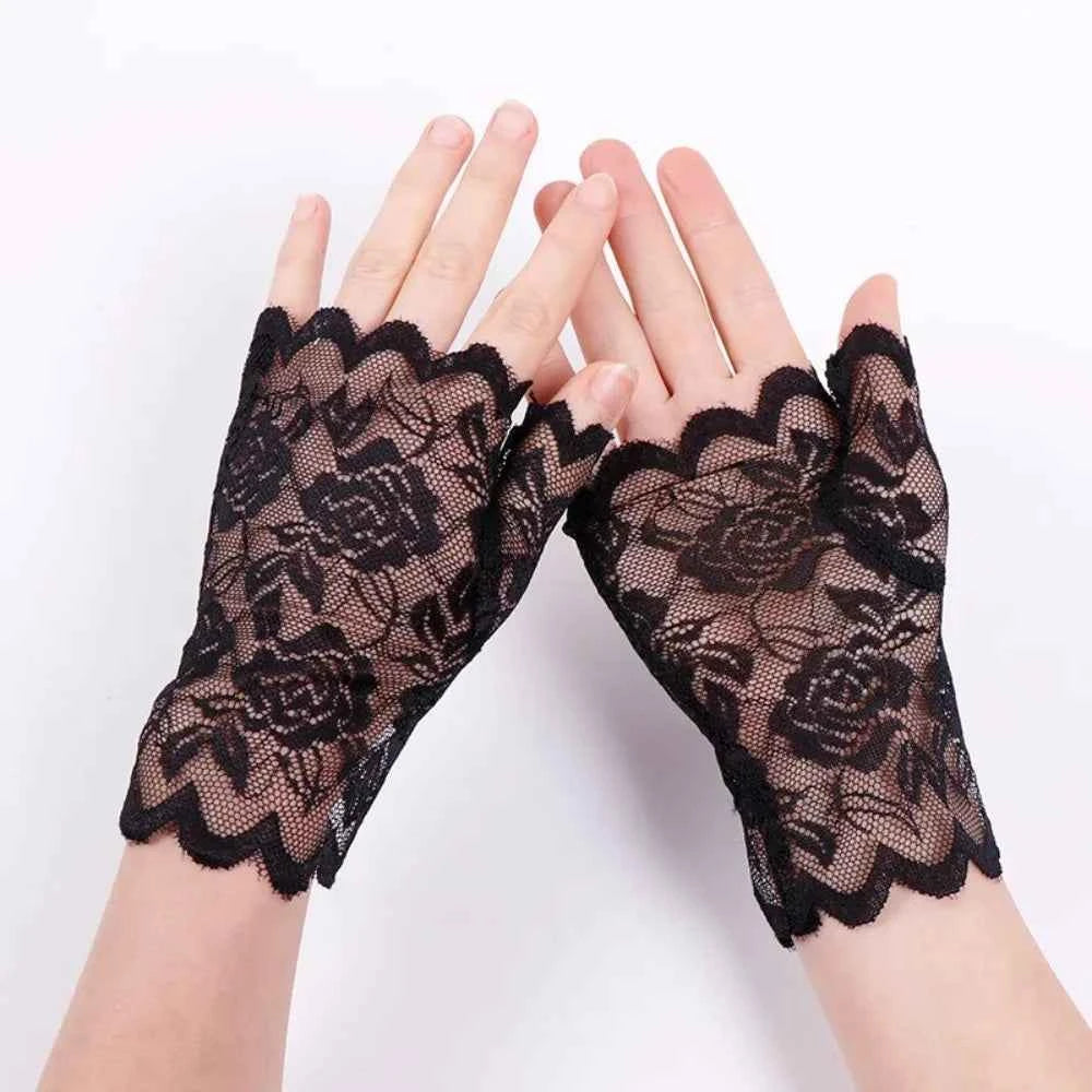 LuxeLace Fingerless Gloves | Breathable Mesh, Chic Lace Design, Sun Protection for Cycling and Fashion - Pedlar's Attic