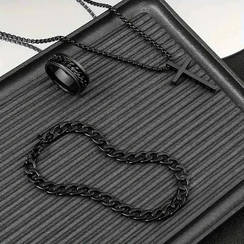 3pcs/set Punk Black Cross Pendant Necklace