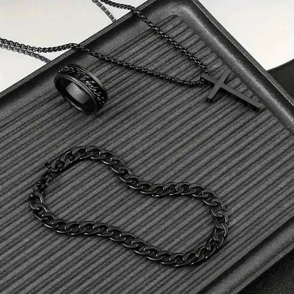 3pcs/set Punk Black Cross Pendant Necklace - Pedlar's Attic