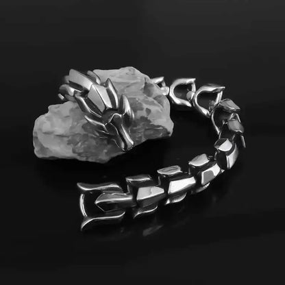 Stainless Steel Nordic Double Wolf Head Bracelet - Pedlar's Attic