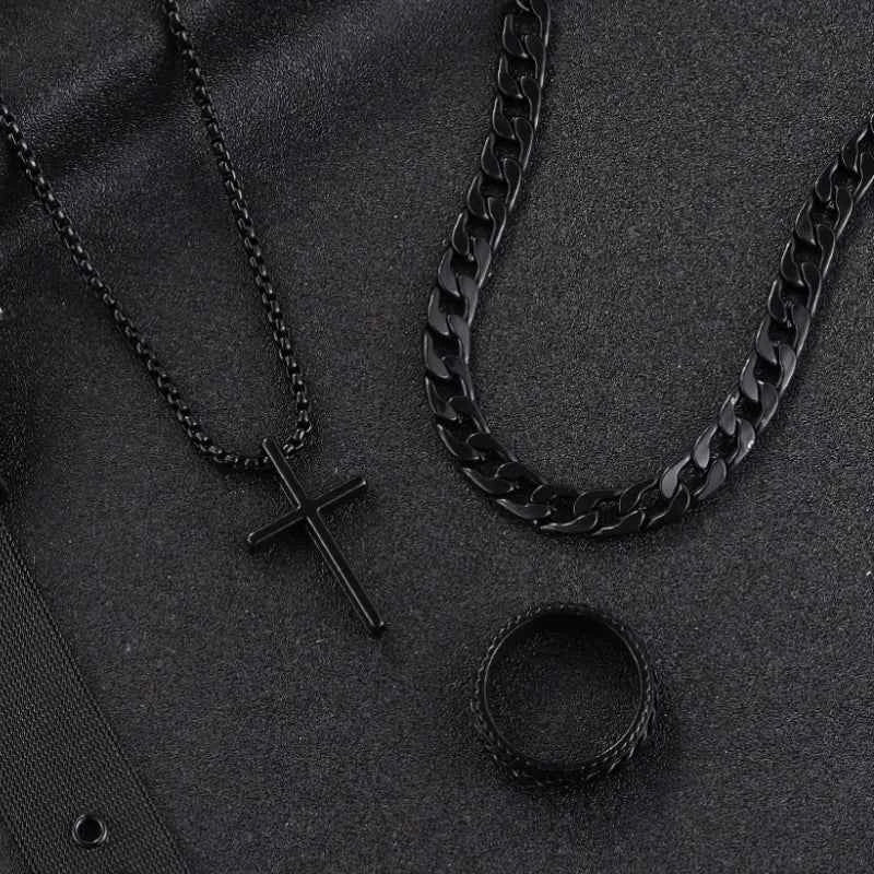 3pcs/set Punk Black Cross Pendant Necklace