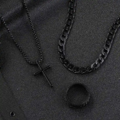 3pcs/set Punk Black Cross Pendant Necklace - Pedlar's Attic