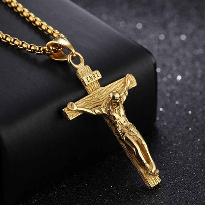 Religious Jesus Cross Stainless Steel Necklace For Men Fashion Gold Silver Color Cross Pendent With Chain Necklace Jewelry Gift - Pedlar's Attic