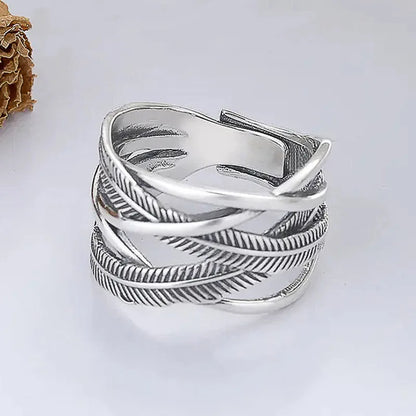 925 Sterling Silver Angel Wings Feather Ring for Women Punk Vintage Thai Silver Cross Rings Female Jewelry Gifts
