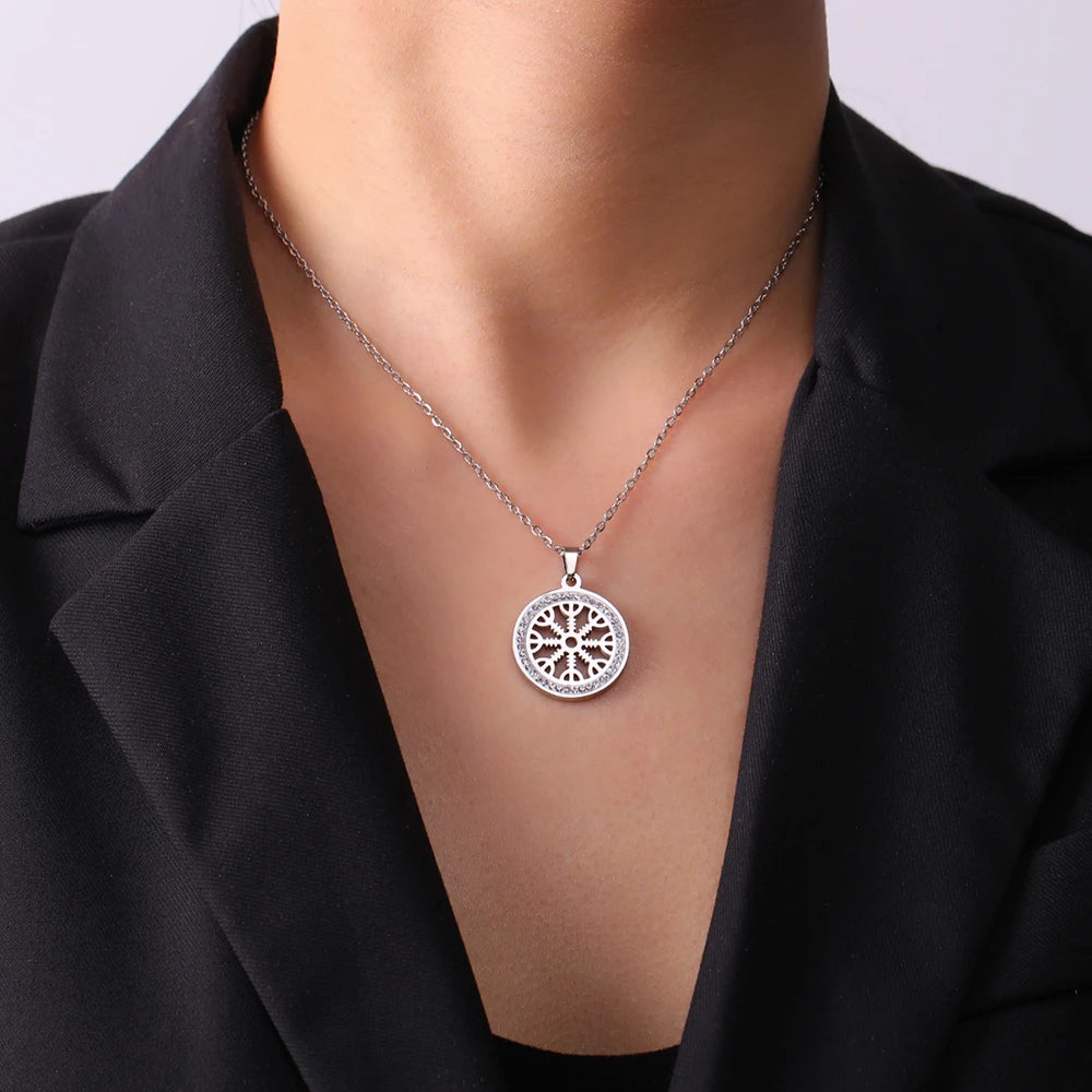 The Helm & the Wayfinder — Aegishjalmur Vegvisir Necklace