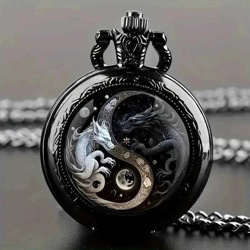 Retro Black Rose Quartz Pocket Watch