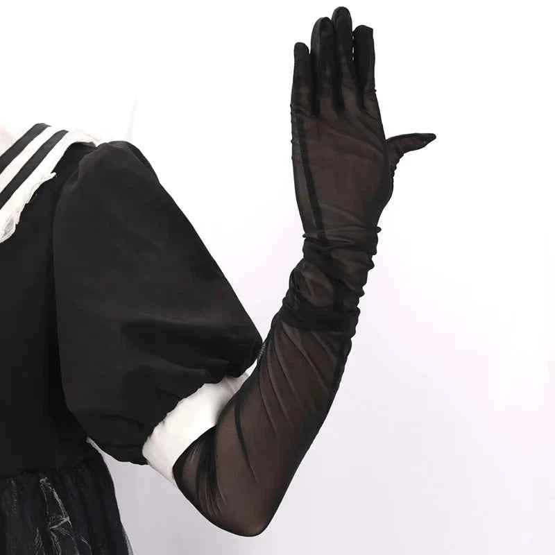 LuxeLace Black Fishnet Over Elbow Gloves - Sexy, Breathable Lace with Seamless Elasticity for Confident Sun Protection - Pedlar's Attic