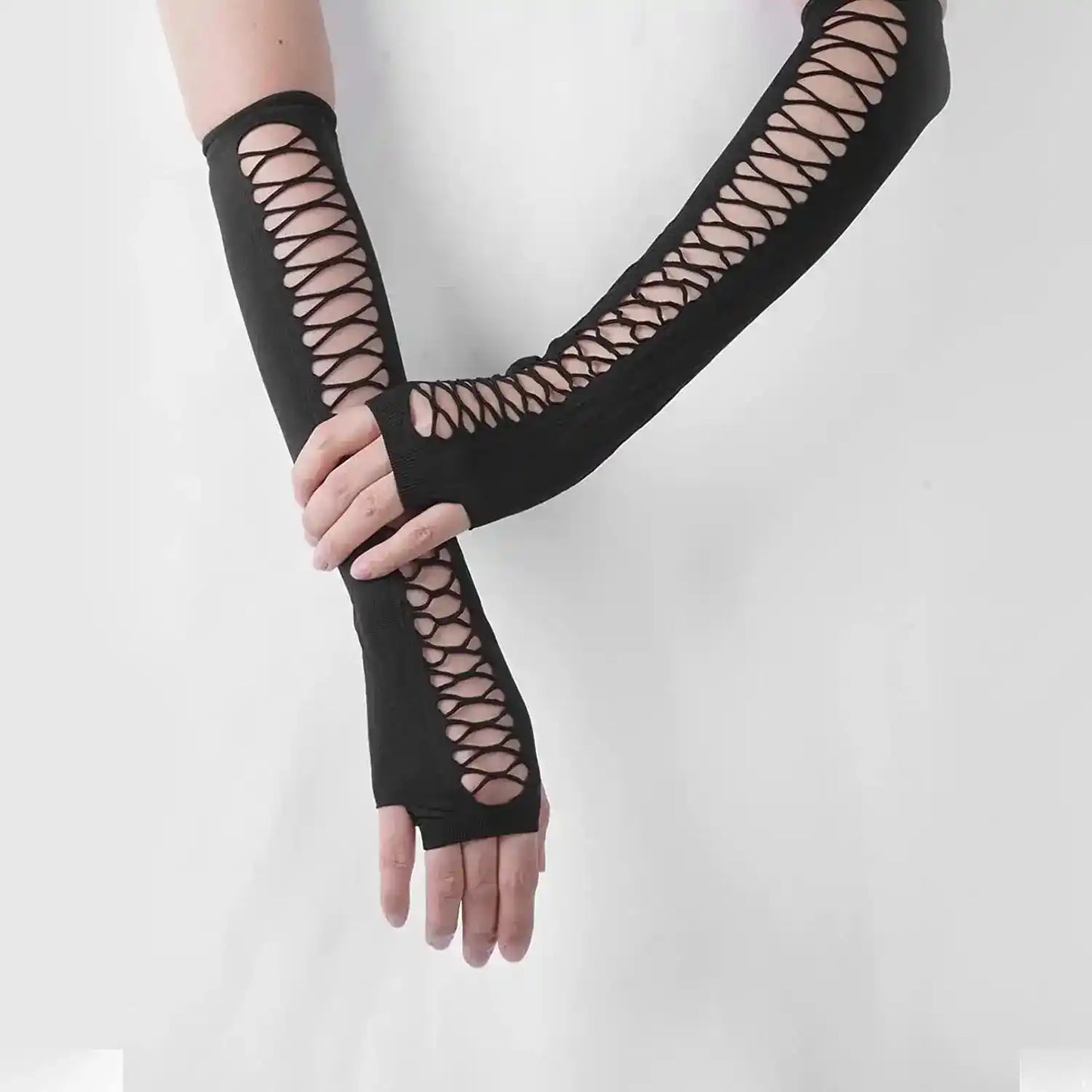All the Way Up — Black Fingerless Elbow Gloves