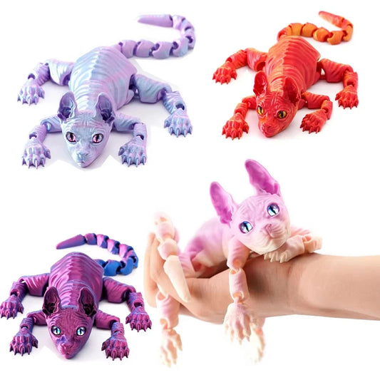3D Printed Cat Animals Toy Realistic Hairless Figurine Articulated Cat Fidget Toy for Cat Lover Collector Home Decoration Toy