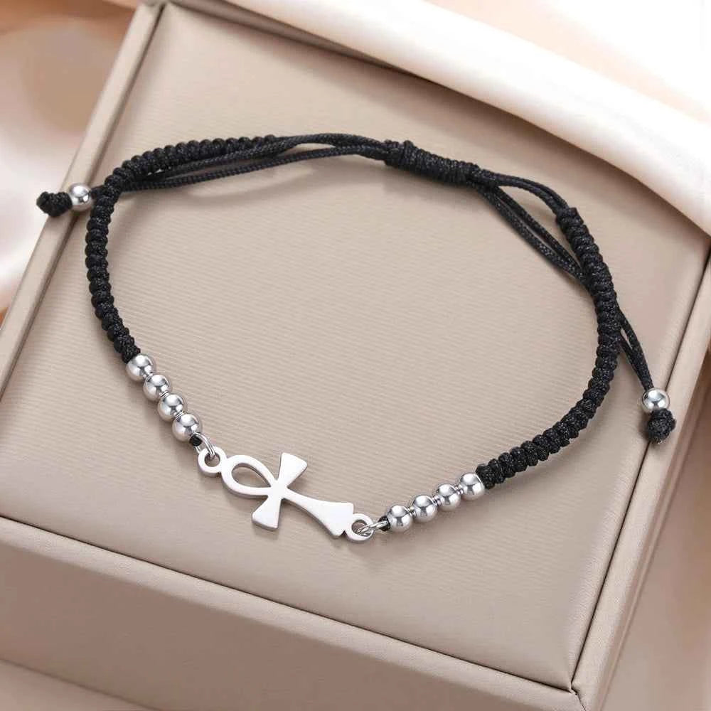 Dawapara Ankh Cross Bracelet Religious Ancient Egyptian Key To Life Prayer Amulet Supernatural Stainless Steel Jewelry