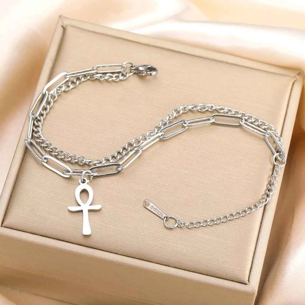 Dawapara Ankh Cross Bracelet Religious Ancient Egyptian Key To Life Prayer Amulet Supernatural Stainless Steel Jewelry
