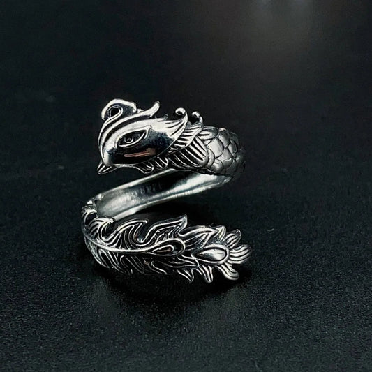 Vintage Chinese Style Dragon and Phoenix Auspicious Ring